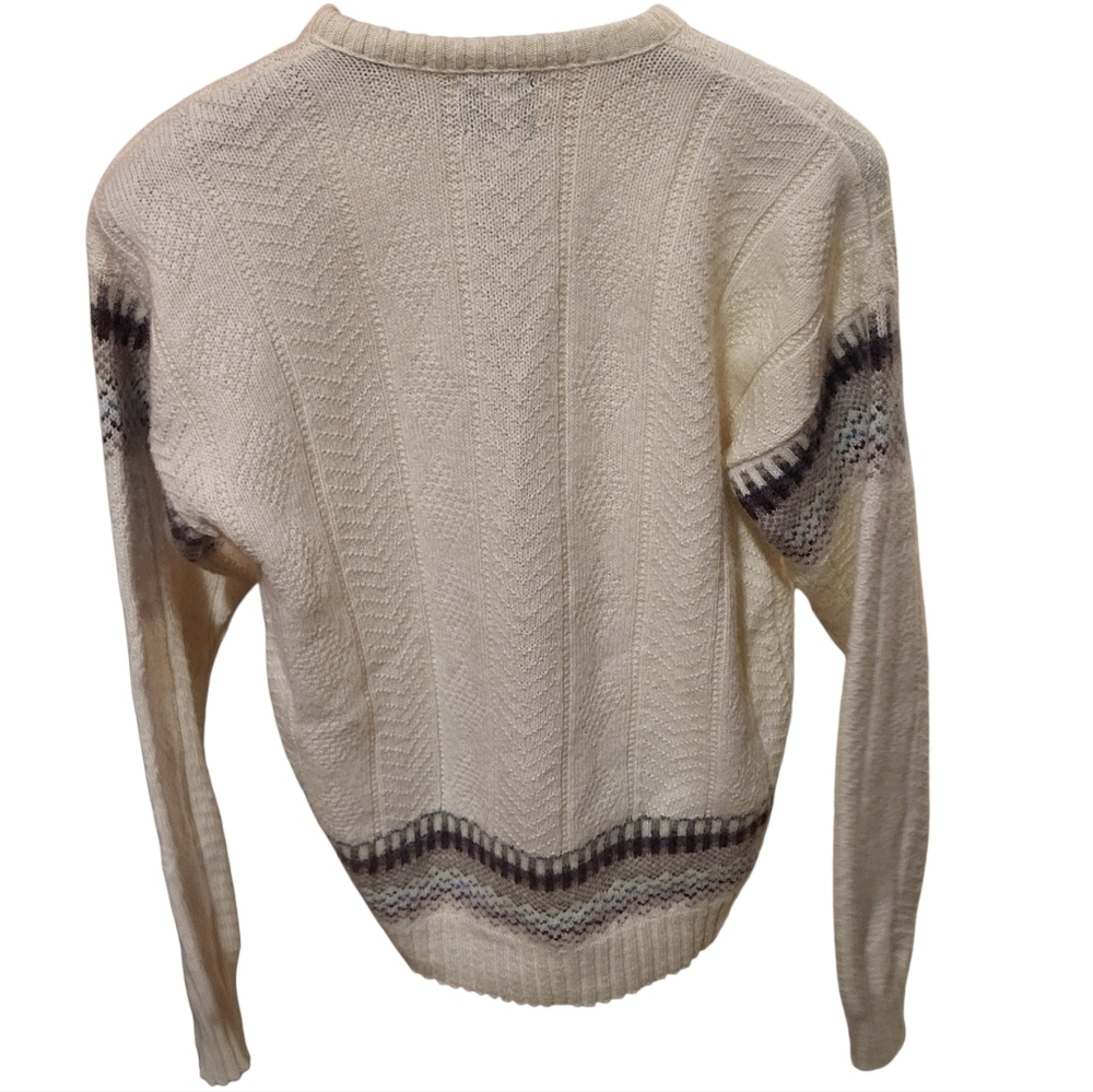 Vintage Robert Bruce Mens Cream Wool Blend Ski Sweater Sz Large Made In The USA - Picture 2 of 7